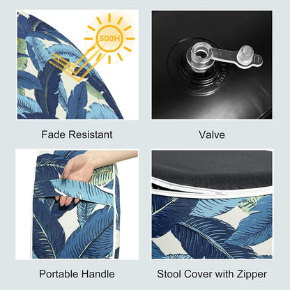 LVTXIII Inflatable Stool Ottoman Footrest with Handle, All Weather Foot Rest, Indoor or Outdoor Use for Home Patio Garden and Camping, D21 x H9, Swaying Palms Blue