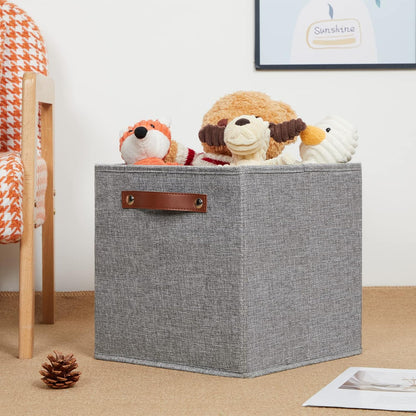 HNZIGE Shelf Storage Cubes Bins for Organizing, Set of 4, Cabby Fabric Cube 11x11 Closet Organizer with Handles (Gray)