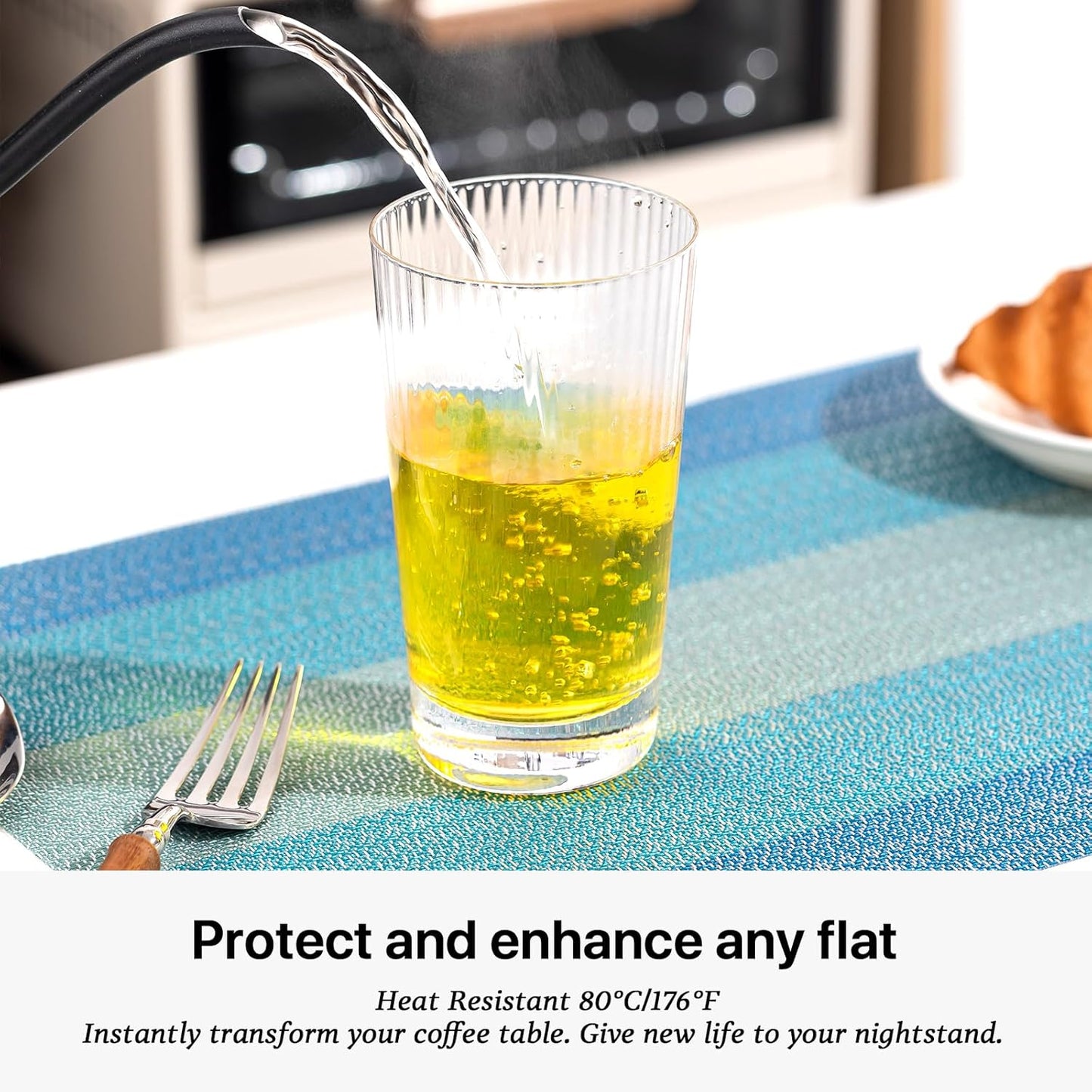 LEXMORE Placemats Set of 4 Vinyl/Plastic Woven Place Mats for Kitchen Table Indoor/Outdoor Washable Placemat Wipeable Dining Table Mats(Ocean Geode)