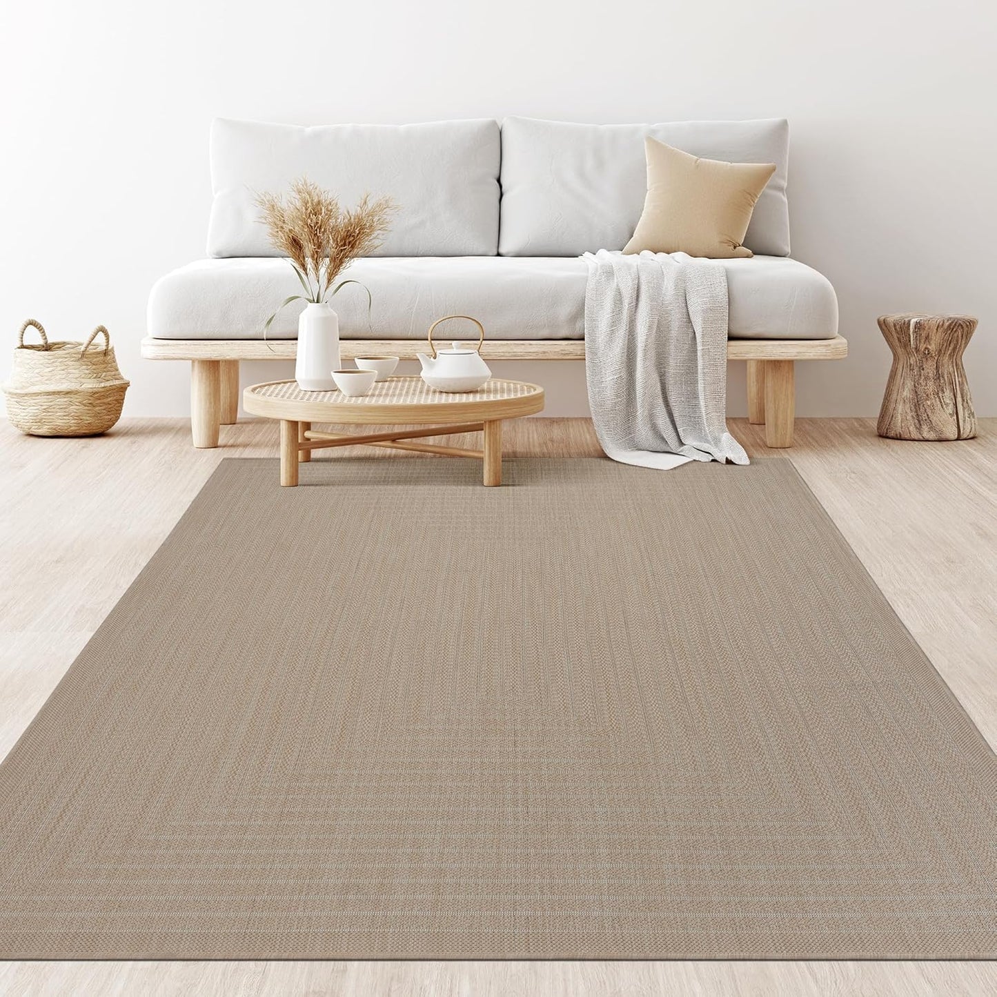 Adiva Rugs Outdoor Indoor Area Rug, Weather Resistant, Easy to Clean, Stain Resistant Floor Mat for Dining Room, Backyard, Deck, Patio (Natural Beige, 2'6" x 7')