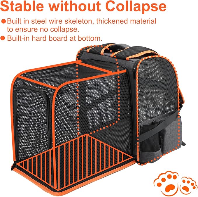 Texsens Cat Backpack Expandable Pet Carrier - Pet Backpack Carrier for Medium Cats and Small Dogs - Great for Travel, Hiking & Outdoor Activities