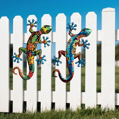Metal Gecko Wall Art Outdoor Fence Decor Lizards Wall Decoration 2 Pack Suitable for Hanging in Yard Livingroom Wall