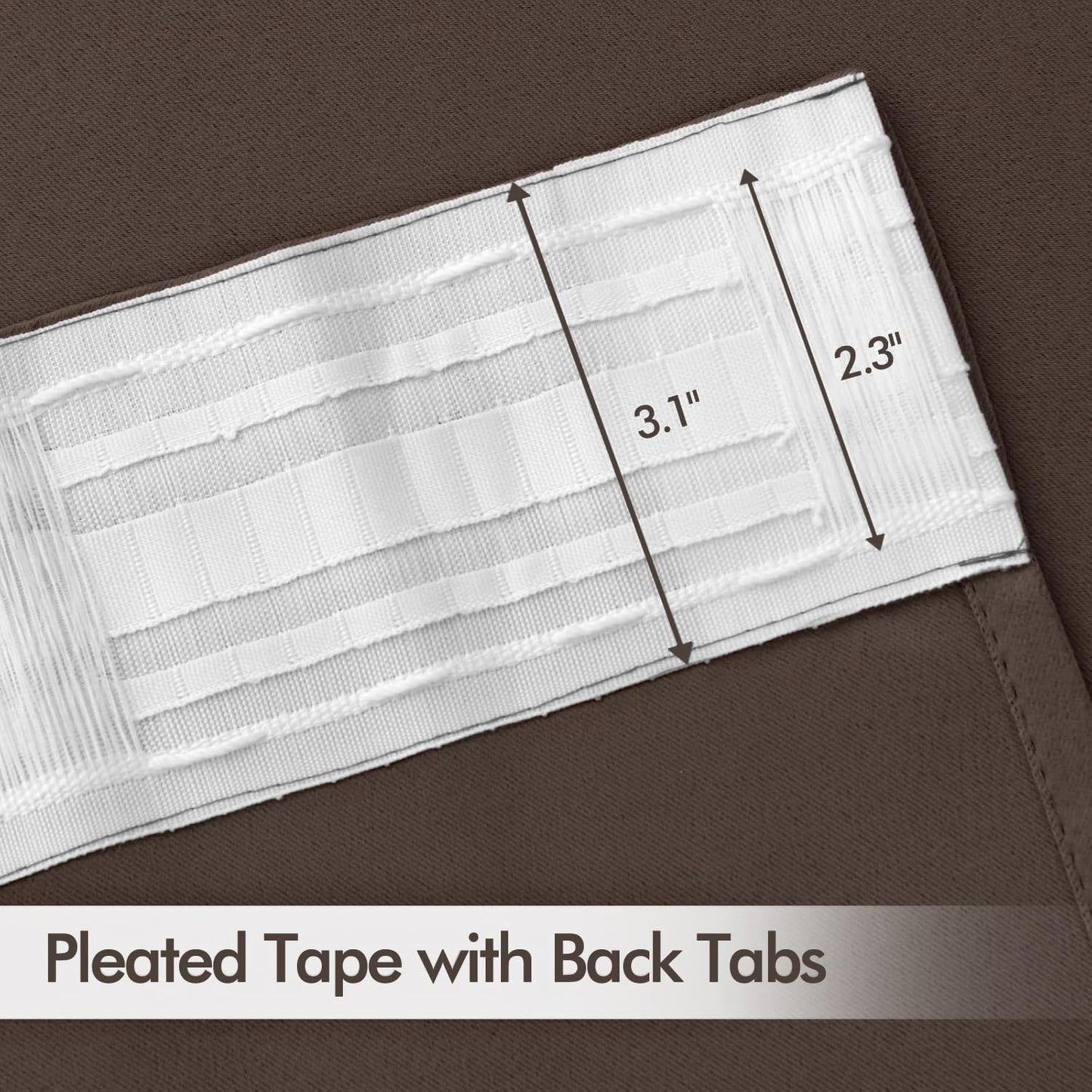 MIULEE Chocolate Brown Back Tab Blackout Curtain 96 Inch Long 2 Panels Set for Bedroom, Rod Pocket/Pinch Pleat Thermal Insulated Living Room Darkening Pleated Light Blocking Floor to Ceiling Drape