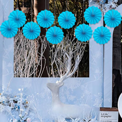 BARTHEW Blue Hanging Paper Fans,Blueaccessories Paper Decorations for Party,Blue Harmony Classroom Decorations,Party Decorations for Boys 8in Hanging Paper Fans 30 Color DIY Set (Sky Blue)