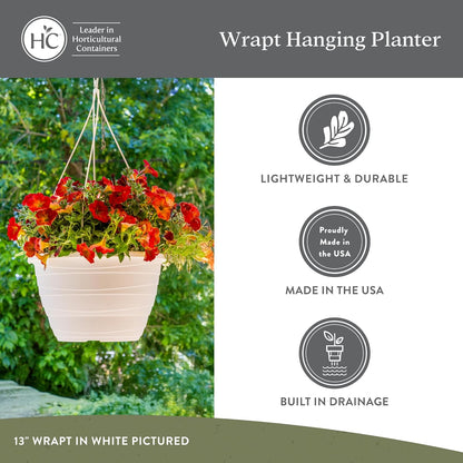 The HC Companies Wrapt Hanging Planters - Lightweight Plant Pot Hanger for Hanging Plants, Vegetables & Herbs - Outdoor & Indoor Hanging Basket for Plants (13" White, Pack of 2)