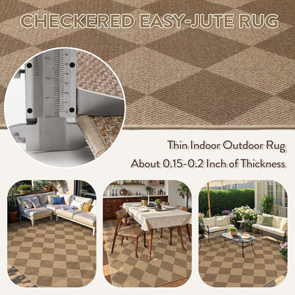 Lahome Checkered Easy Jute 6x9 Rug, Large Rugs for Living Room Dining Room Farmhouse Indoor Outdoor Carpet, Checkerboard Washable Geometric Rug Non Slip Black Carpet for Office Backyard Patio