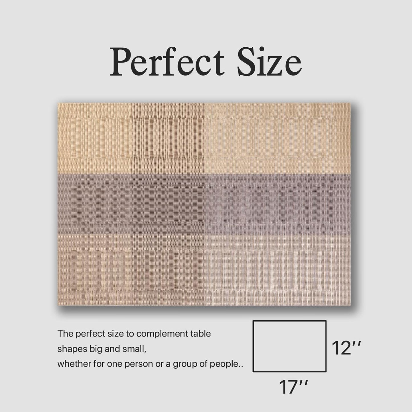 Placemats Set of 12 - Easy Clean Woven Vinyl Placemats for Dining Table, Indoor/Outdoor Place Mats, Washable PVC Table Mats （Gold Dune）