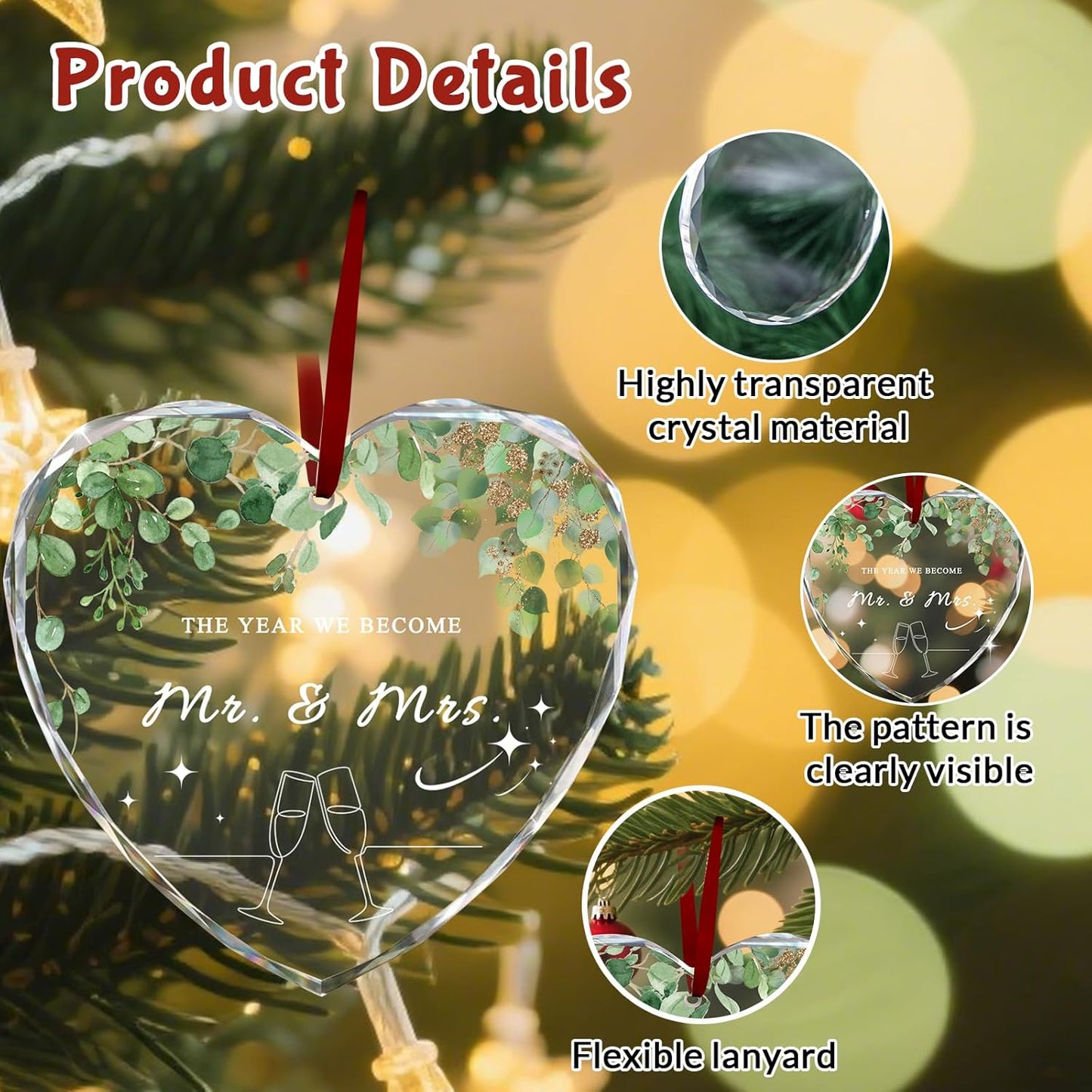 Custom Christmas Ornament Glass-Personalized Christmas Ornaments with Photo/Name/Date/Text,Wedding Christmas Birthday Baby Gifts (Color 1)