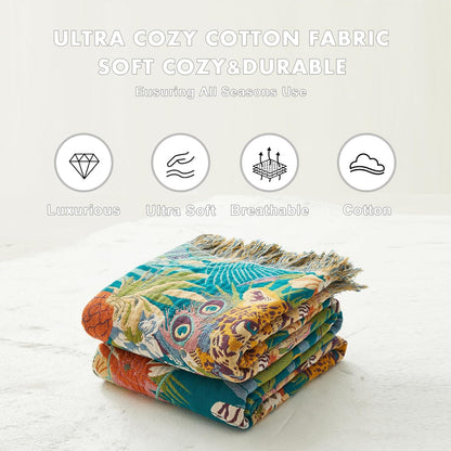 MSGKV Throw Blanket for Couch Bed Cotton Muslin Breathable Leopard Animals Twin Size Blanket 60"x80" for All Seasons Lightweight Farmhouse Blankets