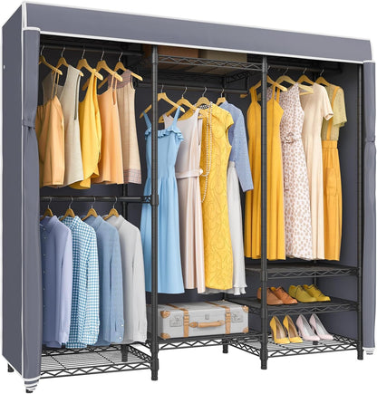 VIPEK V5C Covered Clothes Rack Heavy Duty Portable Closet Wardrobe, Freestanding Black Metal Clothing Rack with Grey Oxford Fabric Cover, Adjustable Custom Closet Rack, 57.9" Lx17.3 Wx76.4 H (Medium)