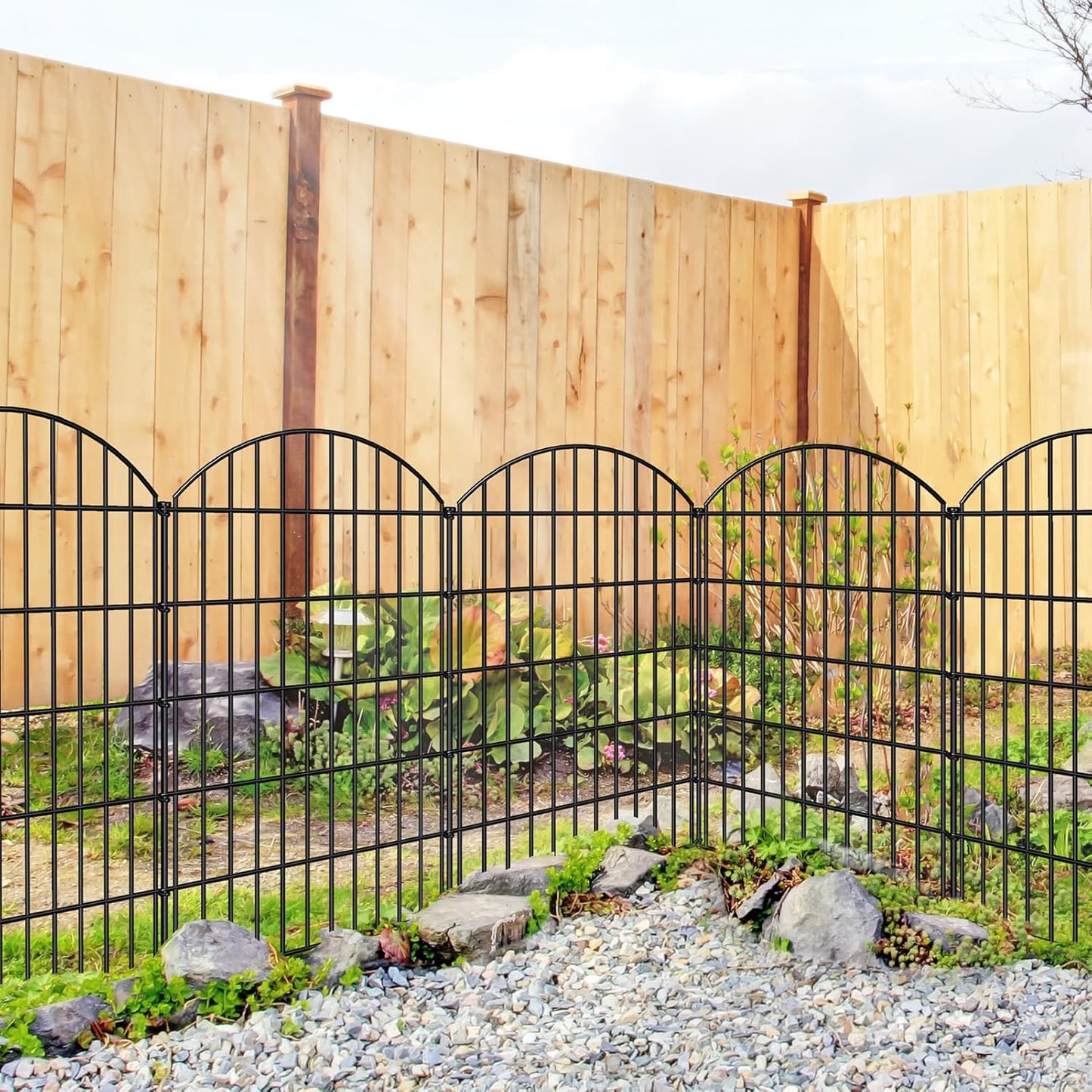 Metal Garden Fence 42in (H) x 23.3ft (L), 10 Panels + 11 Stakes Dog Fence Border Fence Animal Barrier, No Dig Garden Fencing for Yard Flower Bed Lawn Patio Outdoor, CTW4210 Black