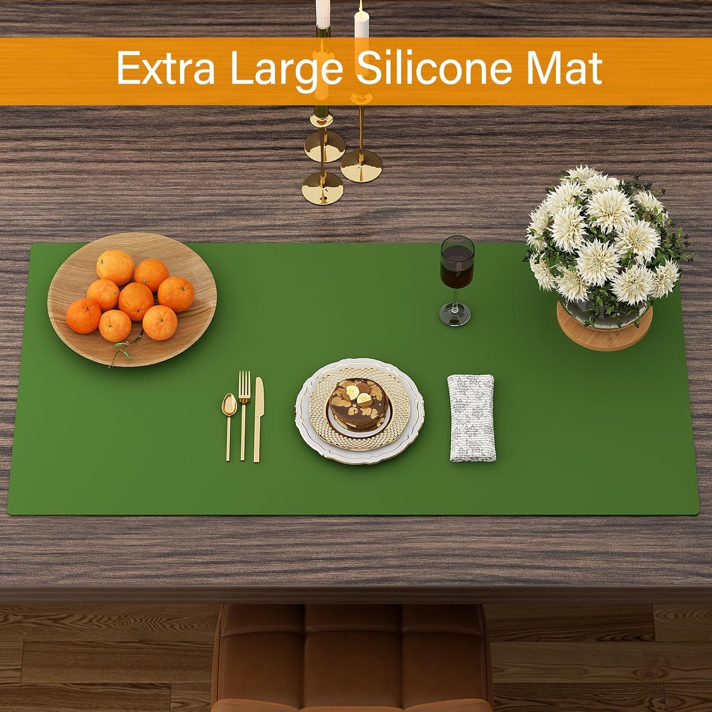 Quality Silicone Table Mat 47x24 Inch - High Heat Resistant (Lab Tested 482°F), Non-Slip Oil-Resistant Surface for Baking & DIY | Waterproof & Easy Clean (Green)