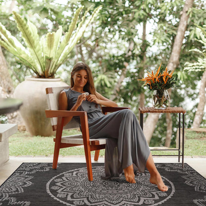 CAMILSON Outdoor Rug 8x10 Modern Area Rugs for Indoor and Outdoor Patios and Porches - Waterproof, Non-Shedding, Easy-to-Clean Outside Carpet (8 x 10, Medallion - Dark Grey/Light Grey)