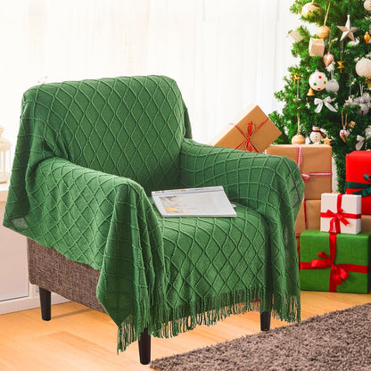 inhand Green Christmas Throw Blanket for Couch and Bed, Birthday Gifts for Women Teen Girl Friend Home Decor Knitted Twin Size Blanket, Outdoor Lightweight Farmhouse Warm Woven Decorative, 60"x80"