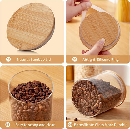 Glass Food Storage Jars with Lids[Set of 5], Perfect for Pasta, Cookies, Nuts, Coffee, Cereal, Flour, and More, Organize Your Kitchen and Pantry with these BPA-Free Glass Canisters