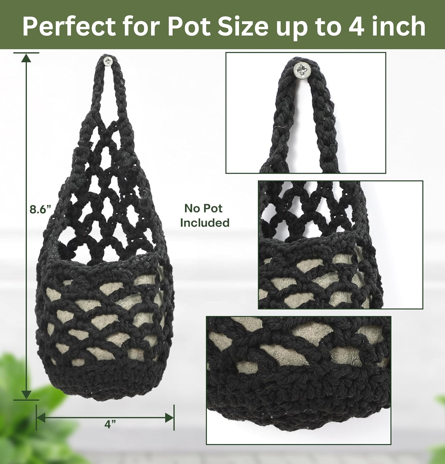 3PK Wall Planters for Indoor Plants, Macrame Plant Hanger | Wall Planter, Plant Hanger, Hanging Planter (3PK, for 4 inch Pot)