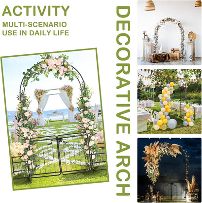 Outvita 7FT Garden Arch Arbor with Entry Door and Plant Frame, Heavy Duty Metal Arbour Archway, Decorative Frame Stand Trellis with Ground Stakes for Wedding Ceremony Party Plant Patio Black