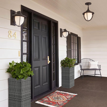 SUNNYPARK 2 Pack Tall Planters for Outdoor Plants Rattan Modern Tall Square Planter Box with Removable Liners Indoor Outdoor Porch Patio Flower Pot (12’’ x 12’’ x 24’’)