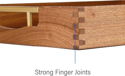 LotFancy Wood Serving Tray with Metal Handles, 17x13 Inch, Large Ottoman Tray, Decorative Wooden Tray for Living Room, Ottoman, Coffee Table, Countertop Centerpiece