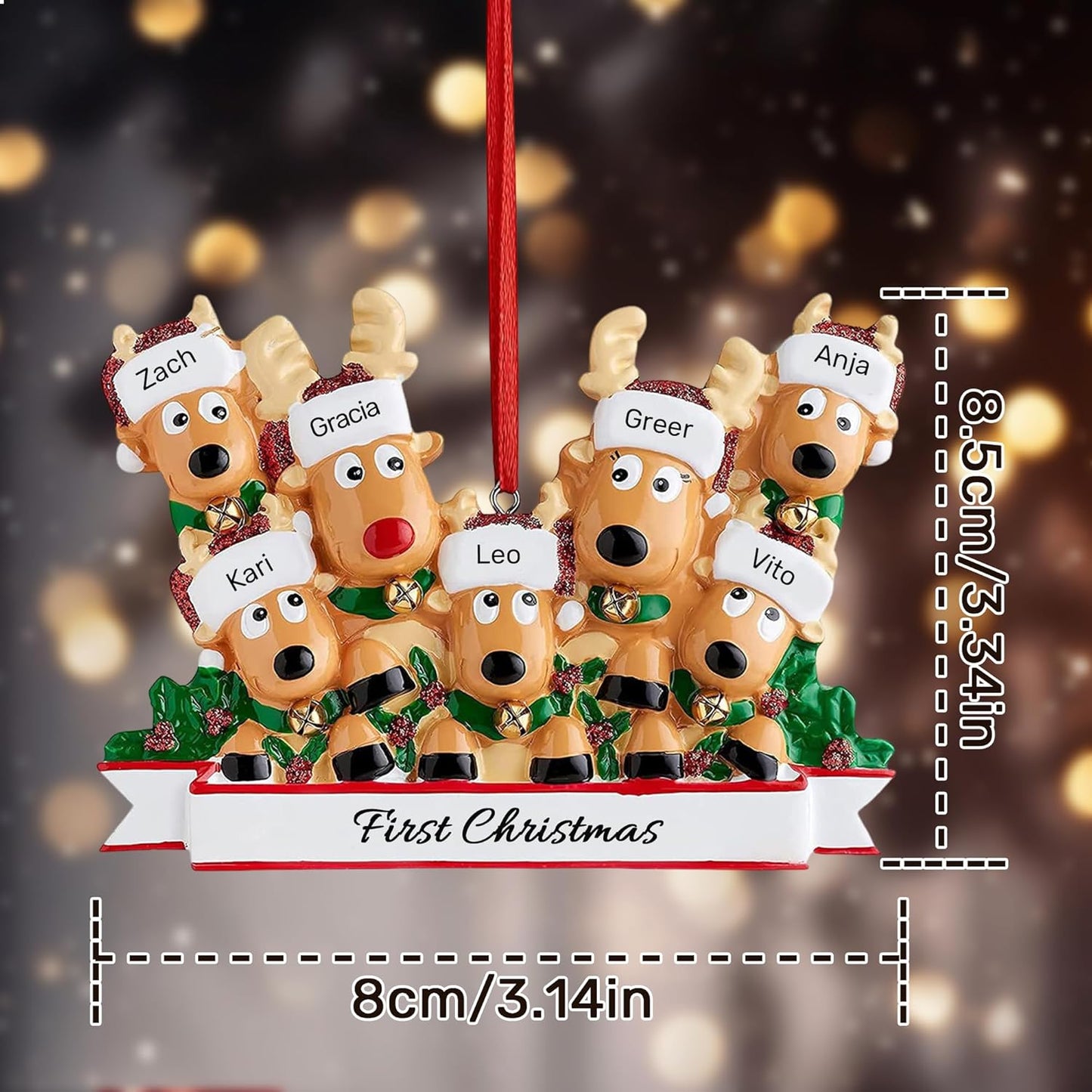 Personalized Christmas Ornaments 2025, Custom Reindeer Family Ornaments for Trees with Names, Handcrafted Christmas Deer Decorations for 2-8 Members, Meaningful Xmas Family of 7
