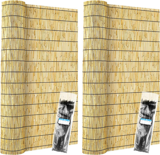 ZNCMRR Reed Fencing Rolls Natural Bamboo Fence Rolls 2 Pcs 4 Feet High Privacy Fence for Balcony Patio Garden Backyard Outdoor 4FT X 16.4FT（Yellow）