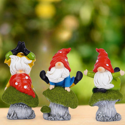 Hodao 3 PCS Spring Yoga Mushroom Gnomes Decoration Summer Elf Figurines Gifts for Home Spring Lively Garden Statues Decor for Outdoor, Mom, Mother (Green)