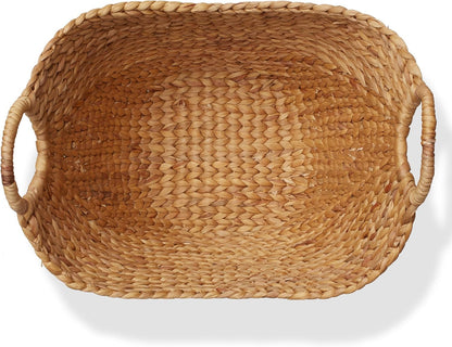 Casafield Large Laundry Boat Basket with Handles - Natural, Woven Water Hyacinth Multipurpose Storage Organizer for Throw Blankets, Bathroom, Bedroom, Living Room