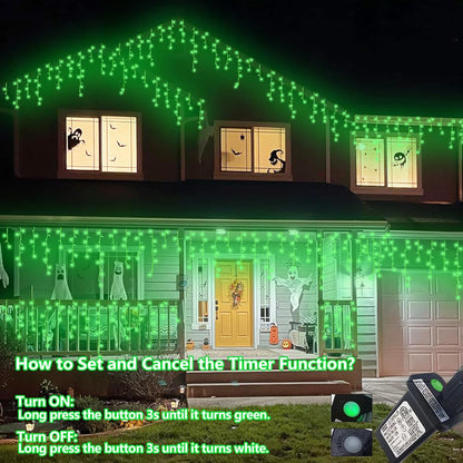 YEGUO 33ft 400 LED Green Icicle Halloween Lights Outdoor Waterproof, 80 Drops Icicle Light Connectable, 8 Modes Icicle String Lights with Memory