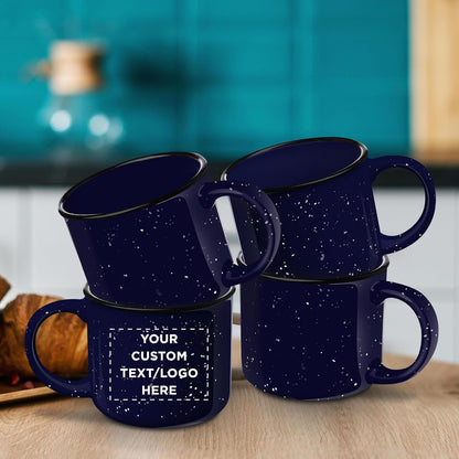 DISCOUNT PROMOS Custom Ceramic Campfire Coffee Mugs 13 oz. Set of 1, Personalized Bulk Pack - Perfect for Tea, Espresso, Cappuccino, Hot Cocoa - Blue
