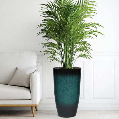Tall Outdoor Planters, Set of 2 Large Flower Pots for Outdoor Plants, with Gradient Turquoise Finish, Weather-Resistant for Porch, Garden, Patio