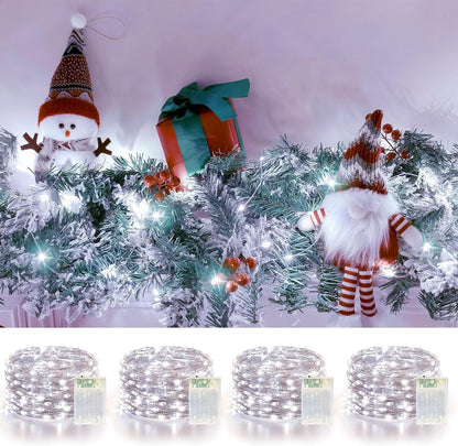 4 Pack 60LED Christmas Fairy Lights Battery Operated - 20FT Twinkle Lights with 2 Lighting Modes Indoor Outdoor, Waterproof Led Fairy String Lights for Bedroom, Classroom, Dorm, DIY Decor, Cool White