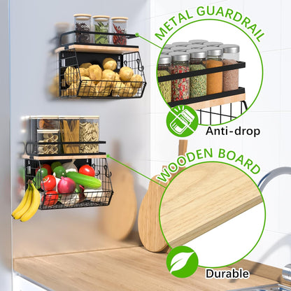 Magnetic Spice Rack for Refrigerator, Fruit, Potato & Onion Storage Bin,Large Capacity Magnetic Shelves for Side of Refrigerator, Kitchen Organizers and Storage Countertop,1 Pack Black