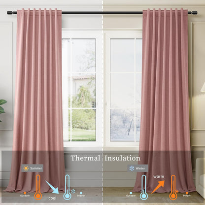 BOODII 100 Inch Blackout Curtains 2 Panels Set Back Tab Rod Pocket Thermal Insulated Blush Pink Linen Black Out Curtains Noise Reducing Living Room Darkening Window Drapes Linen Textured 52x100