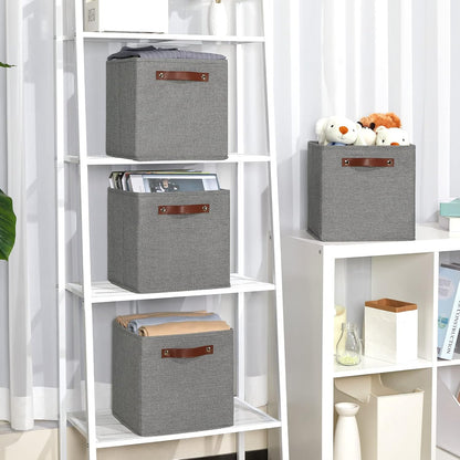 Temary 11 Inch Cube Storage Bins 4PCs Fabric Storage Cubes Storage Baskets Organizer with Handles, Foldable Baskets for Organizing Clothes, Toys, Towels (Grey, 11x11x11)