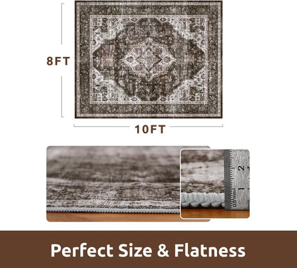AMOAMI-Area Rug 8X10 Rugs for Living Room-Vintage Soft Brick/Brown Rugs for Bedroom-Non Slip Carpet-Washable Rug for Dining Room Living Room Bedroom Office Under Table