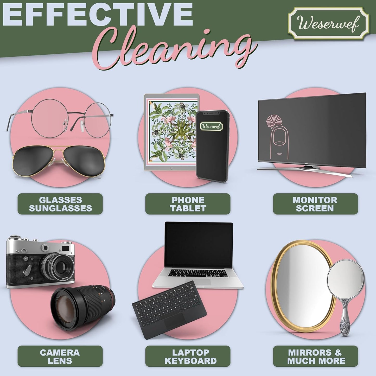 WESERWEF Design Microfiber Glasses Cleaning Cloth – Premium Cleaning Cloth for Eyeglasses, Screens, Tablets, Cameras & Lenses, 12" x 12", Ultra-Soft & Scratch-Free (Tropical World)