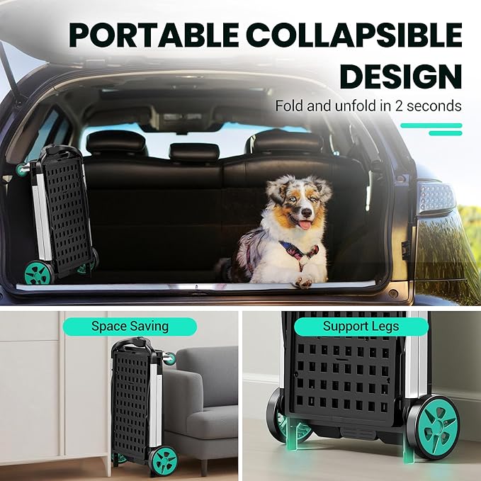 Collapsible Shopping Cart, 8-in-1 200LBS Multi Functional Utility Cart with 2 Storage Crate, Adjustable Handle Grocery Cart on Wheels for Shopping/Warehouse/Office/Supermarket - Blue