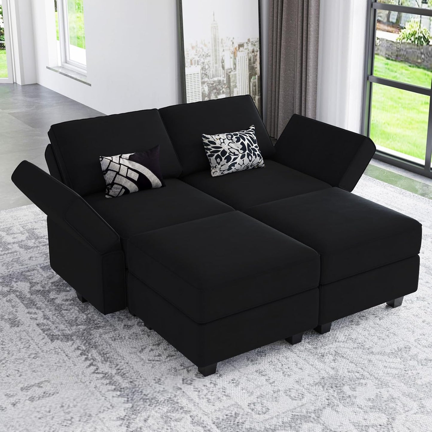 Belffin Modular Sectional Sofa with Reversible Chaise L Shaped Couch with Ottoman Modular Sofa Couch with Storage Black