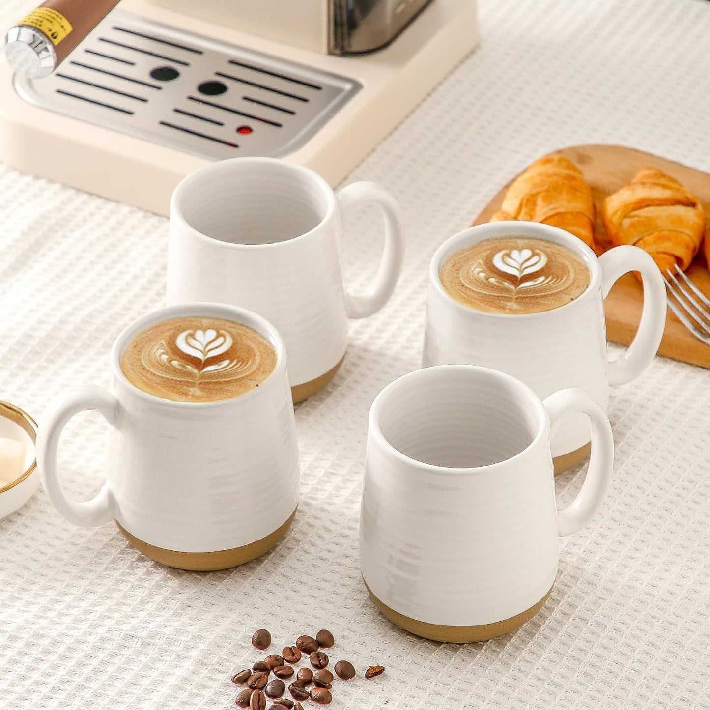 Large Ceramic Coffee Mugs Set - 15 OZ Porcelain Coffee Latte Cups Set of 4 with Handle Perfect for Cappuccino, Tea, Mocha, Hot or Cold Drinks, Unique Glaze Design for Home, Cafe and Coffee Bar, White