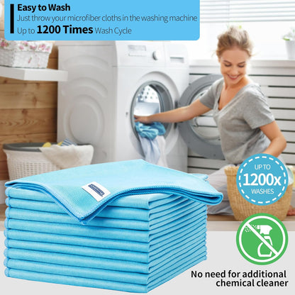 HOMERHYME Microfiber Glass Cleaning Cloth - 10 Pack Polishing Cloths, 16" x 14" Window Cleaning Towel, Streak Free, Lint Free, Great for All Delicate Surface, Glasses, Stainless Steel, Windshield.