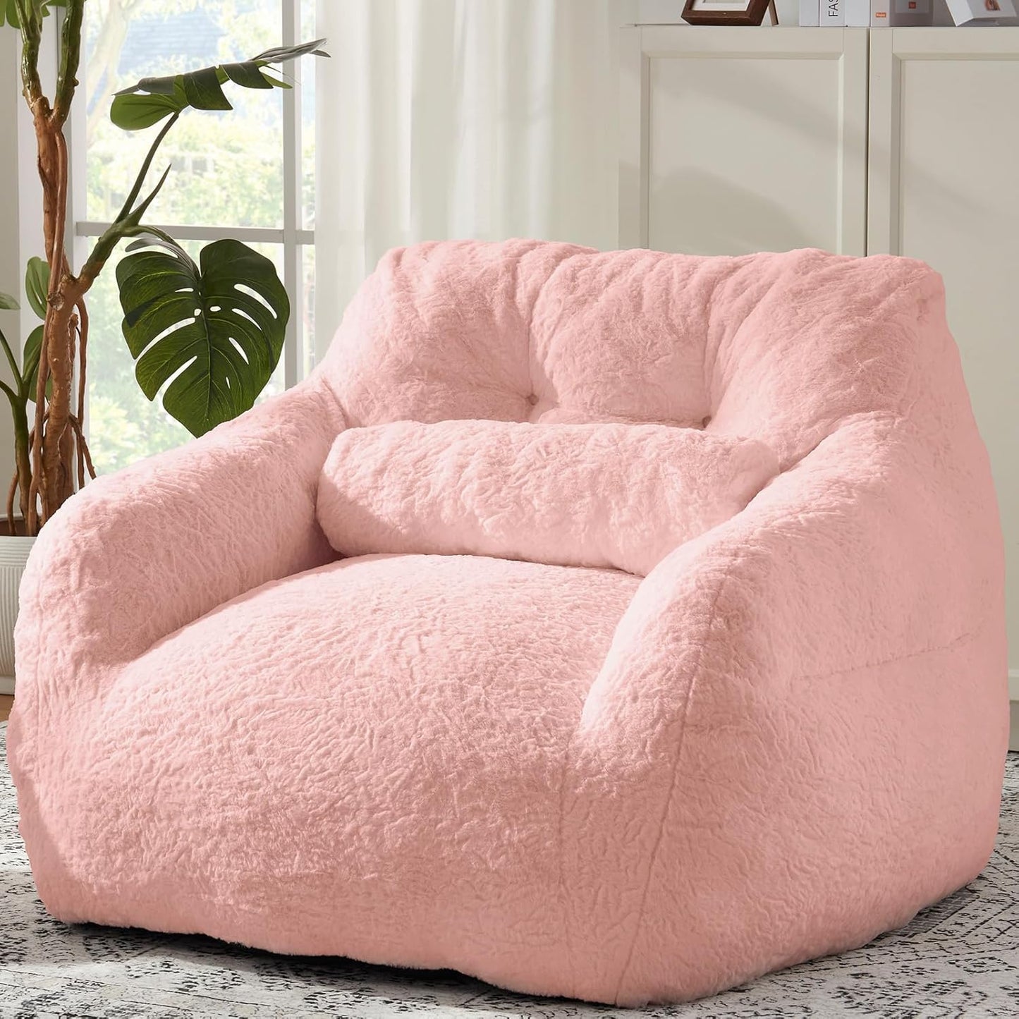Bean Bag Chair for Adults with Pillow,Oversized Bean Bag Couch Chairs for Adults,Giant Lazy Couch Sofa Chairs with Filler,Large Reading Chair for Living Room Bedroom,Pink