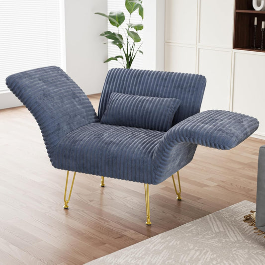 Txtin's Comfy Accent Chair Reading Chair for Bedroom Cozy Wing Arm Living Room Single Sofa Chair with Angle Adjustable Arms Navy Blue Corduroy Easy Assembly