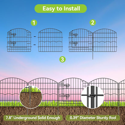 Decorative Garden Fence 12 Panels 24ft (L)×24in (H) Metal Garden Fences with 11 Panels + 1 Gate, No Dig Animal Barrier Fencing Rustproof Wire Border Temporary Dog Fence for Patio Outdoor Yard Lawn