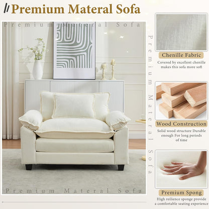 URRED Modular Sectional Sofa Comfy Cloud Couch, Modern Chenille Sofa Sleeper Deep Seat Couches with Ottoman/Pillows for Living Room (White, 53'')