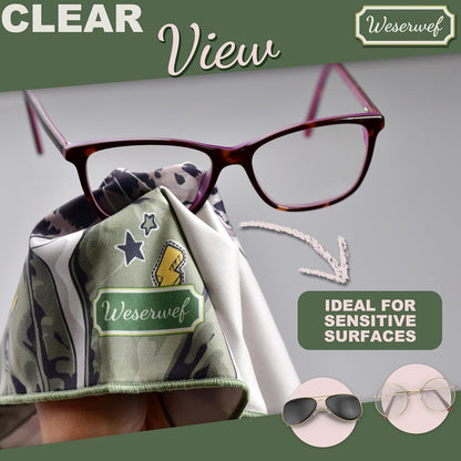 WESERWEF Design Microfiber Glasses Cleaning Cloth – Premium Cleaning Cloth for Eyeglasses, Screens, Tablets, Cameras & Lenses, 12" x 12", Ultra-Soft & Scratch-Free (Wild one)
