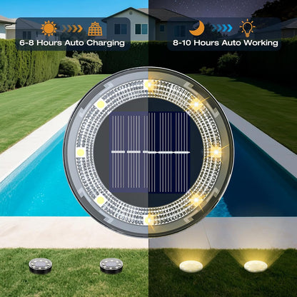 Mini Outdoor Solar Lights，8 Pack Solar Garden Light for Outside IP65 Waterproof, 8 LED Disc Landscape Lighting for Garden Yard Driveway Walkway Poolside Deck Lawn Patio，Warm White