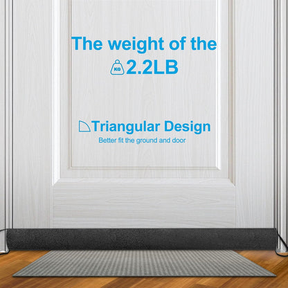 QUOLIX Triangle Under-Door Draft Stopper, 36 Inch Noise Blocker, Weighted Weather Stripping, Gray Cotton & Polyester, Multi-Function Noise & Light Blocker, Black