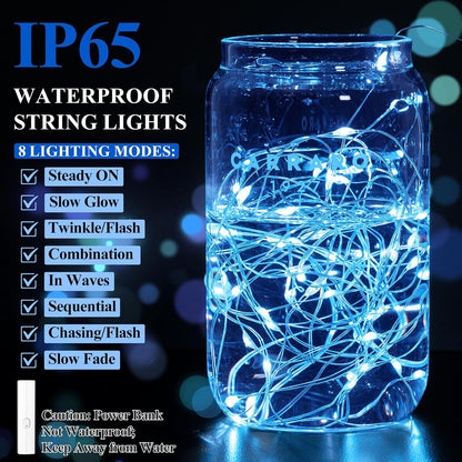 Lakumu 32FT(16 * 2) LED String Lights Battery Operated, Fairy Lights with Timer, Mini Twinkle Lights for Bedroom, Christmas Decorations, Wedding, Vine, Centerpiece Table Decor Blue