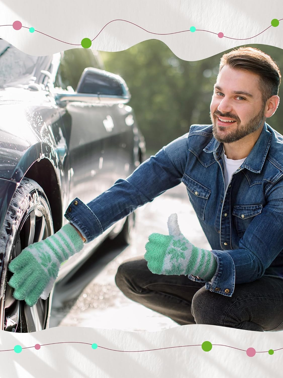 Patelai 3 Pairs Microfiber Plant Dusting Gloves Leaf Cleaning Gloves for Indoor Plants, Blinds, Furniture, House(Small,Snowflake Yellow, Pink, Blue, White)