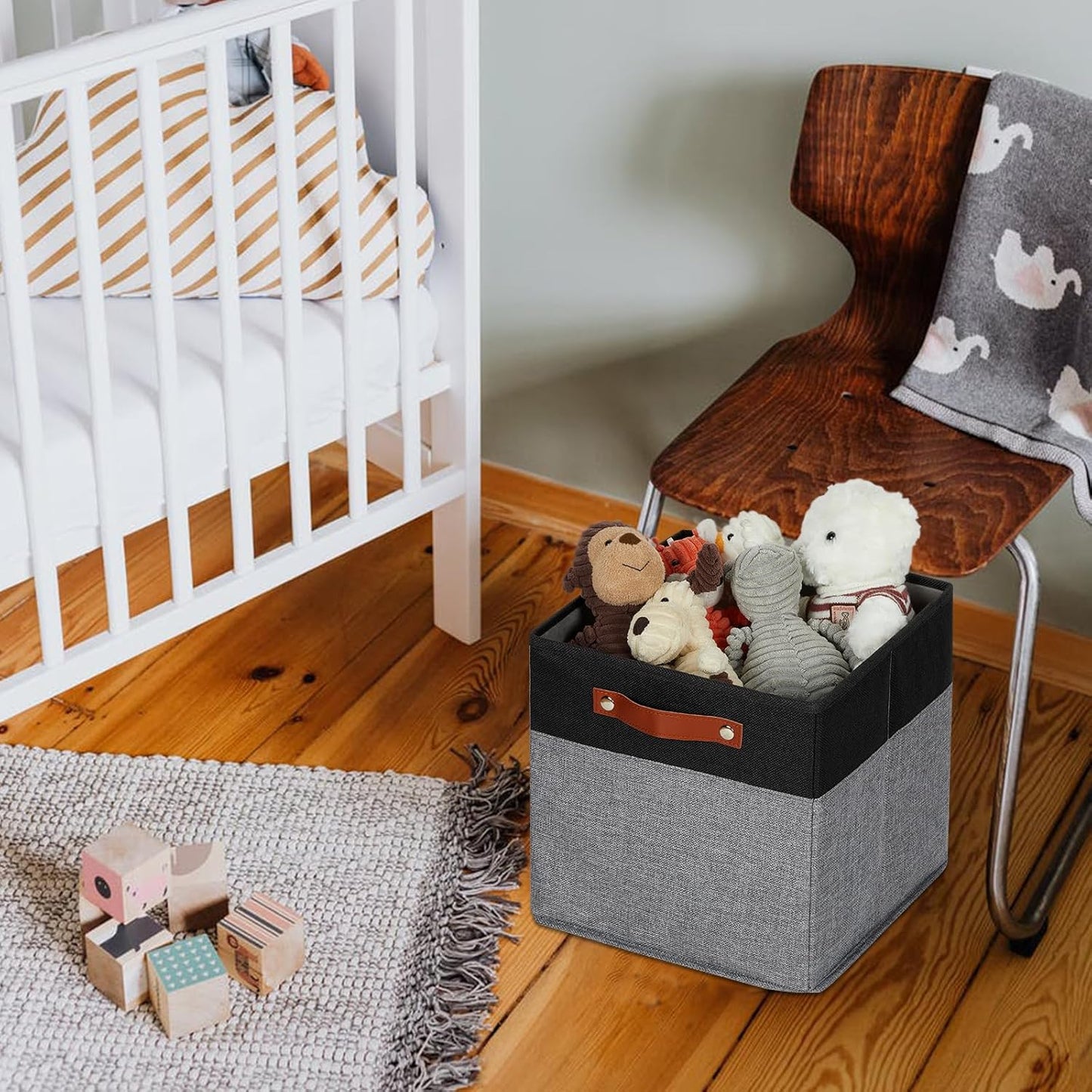 HNZIGE Cube Storage Baskets,Fabric Storage Cubes 12 x 12, Set of 4,Decorative Storage Baskets for Organizing with Handles,Closet Bins for Shelf Organizer Home Toy Nursery Closet(Black Gray)